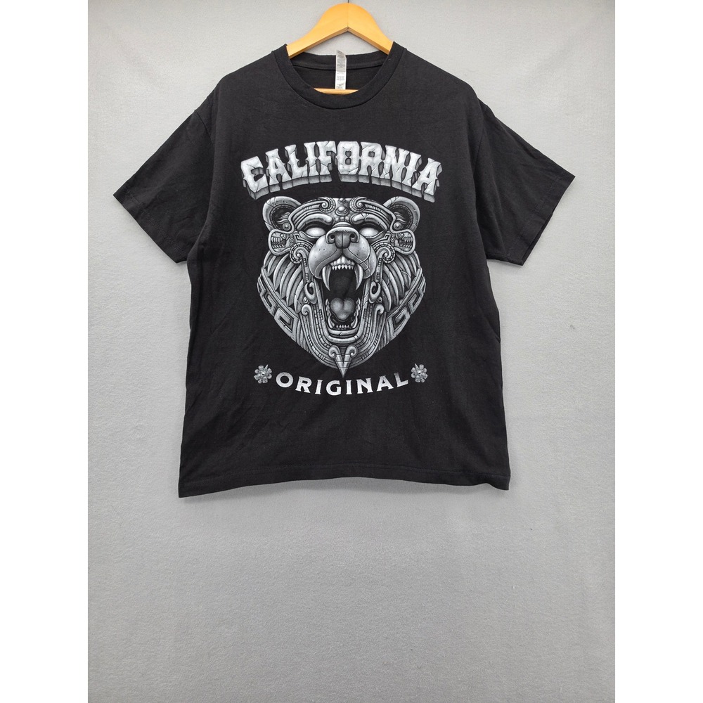 California Original Aztec Bear Graphic T-Shirt Black Mens Large Alstyle Cotton